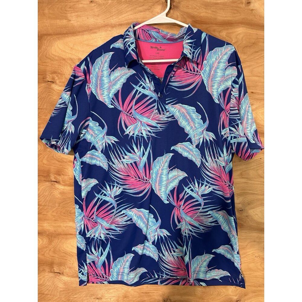 Birdie Bound Mens Large Polo Shirt Floral  Short Sleeve Golf Performance